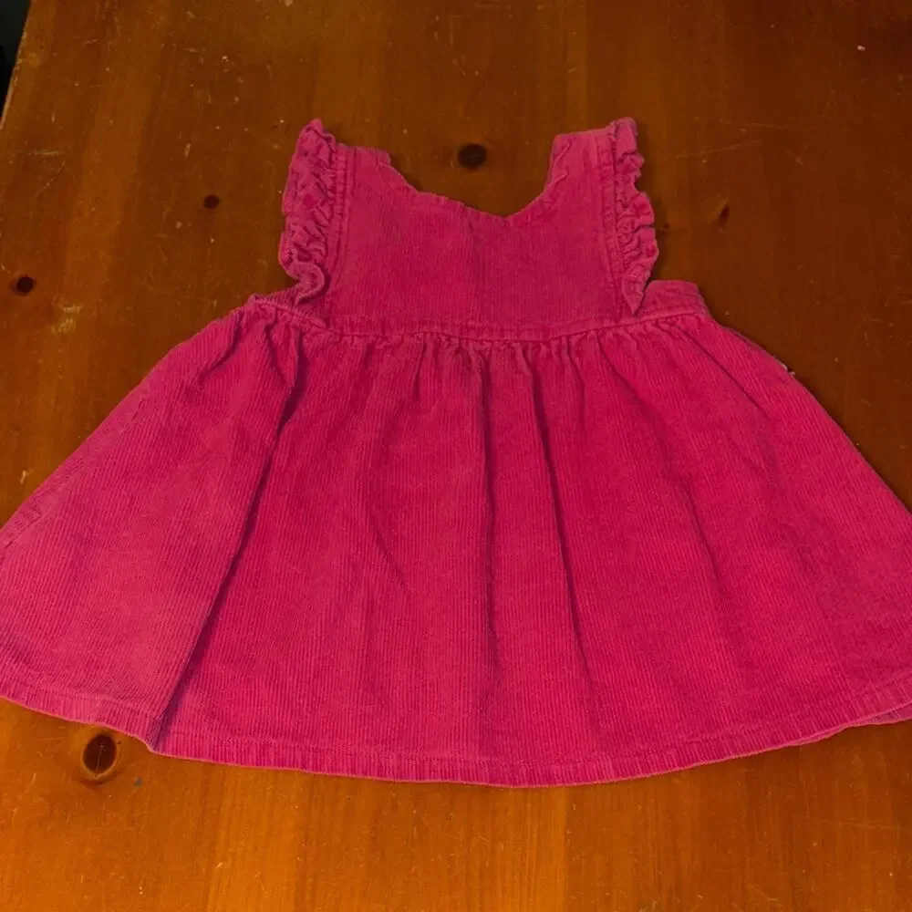 Little North West Blue Pink Corduroy Baby Dress with Bear Patch